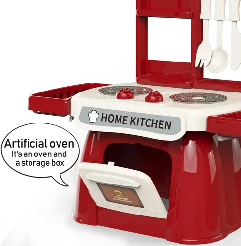 Vista 4 de Juego de cocina para niños pequeños con sonido y luz, juego de comida de cocina de simulación, juego de cocina para niños, fregadero de juego