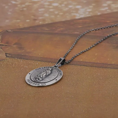 Vista 4 de Vanbelle Rhodium Plated 925 Sterling Silver Our Lady of Guadalupe Medal Pendant Necklace for Men and Women