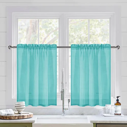 Vista 2 de DWCN Cortinas Transparentes Aqua de Voile Semitransparente con Bolsillo para Barra para Dormitorio y Sala de Estar, 36 x 36 pulgadas de Largo, Juego