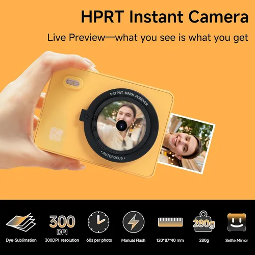 Vista 2 de HPRT Z5 - Cámara de impresión instantánea e impresora fotográfica, tecnología de sublimación de tinta, 5 efectos de filtro, flash LED, papel