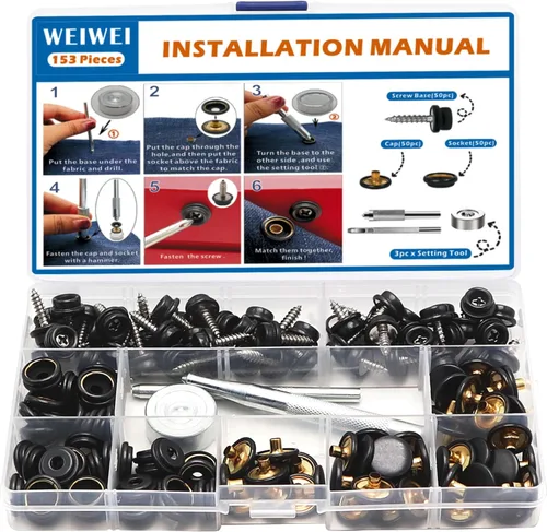 Vista 4 de weiwei Kit de 153 broches de lona de acero inoxidable de 3/8 pulgadas, tornillos de metal de grado marino con herramienta de ajuste para alfombras
