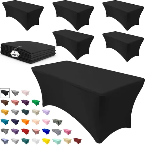 Vista 46 de YOUR CHAIR COVERS - Fundas rectangulares de elastano para mesas de 4 pies, manteles ajustados para eventos de boda, decoraciones de patio, tela Negro