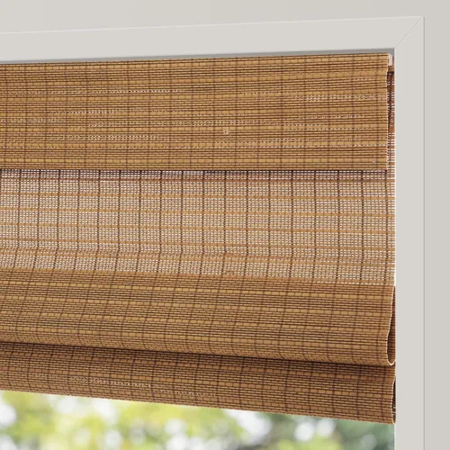 Vista 14 de Persianas Romanas de Bambú Sin Cordón con Oscurecimiento Total, Persianas Enrollables de Madera con Filtrado de Luz y Protección UV con Cenefa de 6
