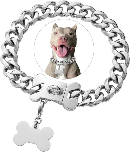 Vista 11 de Collar de eslabones cubanos, resistente, negro, de 10 a 26 pulgadas de ancho, acero inoxidable, collar con chapita personalizable, para perros