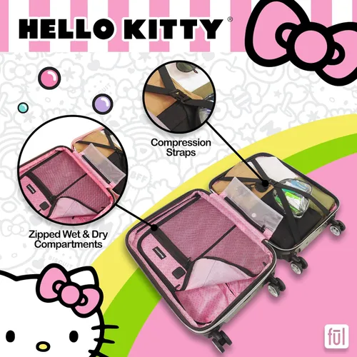 Vista 5 de FUL Hello Kitty - Maleta de mano rígida con ruedas giratorias, Negro -, Hello Kitty - Maleta de mano rígida con ruedas giratorias