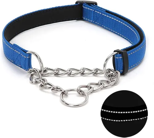 Vista 8 de Martingale - Collar para perro con cadena de acero inoxidable, collar reflectante de nailon acolchado suave ajustable, cadena resistente sin