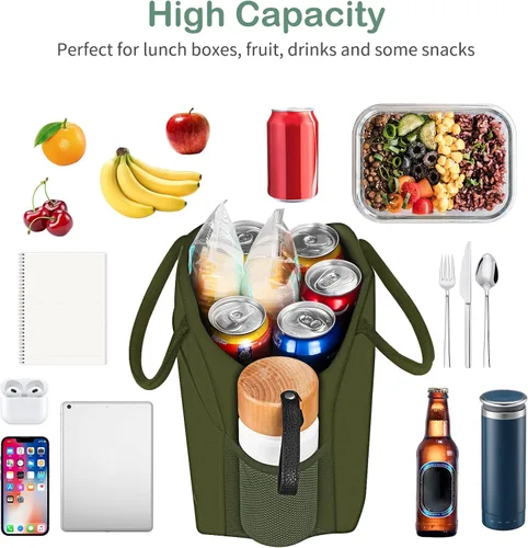 Vista 3 de DALINDA, lonchera con aislamiento reutilizable para mujeres y hombres, bolsa de almuerzo de alta capacidad para viajes, trabajo, picnic, verde