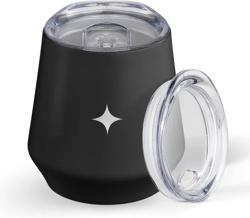 Vista 2 de JoyJolt Vaso de vino con triple aislamiento con tapa de 12 onzas, tapa deslizante y con pajita. Vaso de vino de acero inoxidable de doble pared al