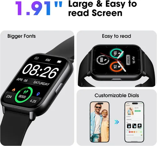Vista 4 de Reloj inteligente para hombres y mujeres, fuente grande de 1.91 pulgadas, no requiere aplicación/teléfono, rastreador de actividad física