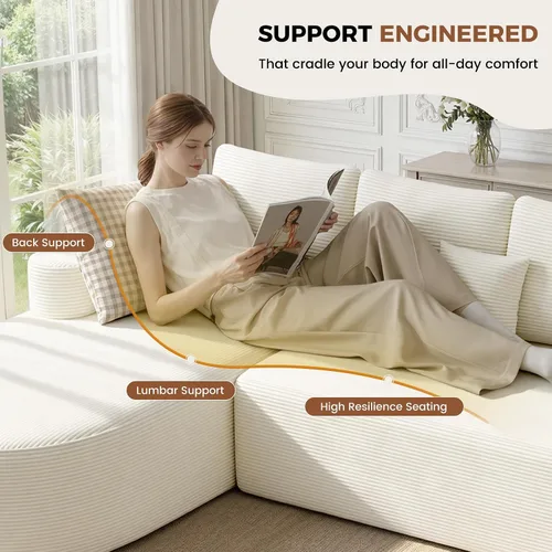 Vista 6 de Sofá modular curvado de 112 pulgadas, sofás de gran tamaño para sala de estar, moderno sofá modular sin hueso con asiento profundo, sofá de espuma