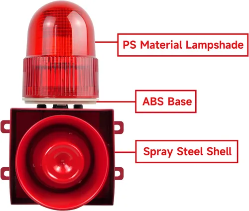 Vista 3 de Alarma industrial de sonido y luz - LED estroboscópica luz de advertencia cuerno fuerte sirena de seguridad al aire libre 25W 120dB DC12V