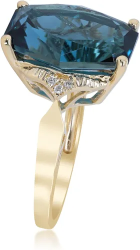 Vista 3 de Gin & Grace Anillo de topacio azul Londres auténtico de oro amarillo de 14 con diamantes para mujer, joyería hecha a mano con forma de topacio azul