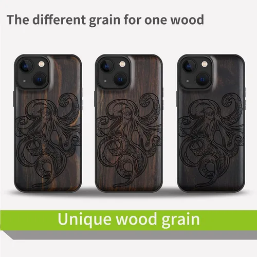 Vista 7 de Carveit Funda magnética de madera para iPhone 13 Mini [madera natural y TPU suave negro] funda protectora de madera única y elegante a prueba