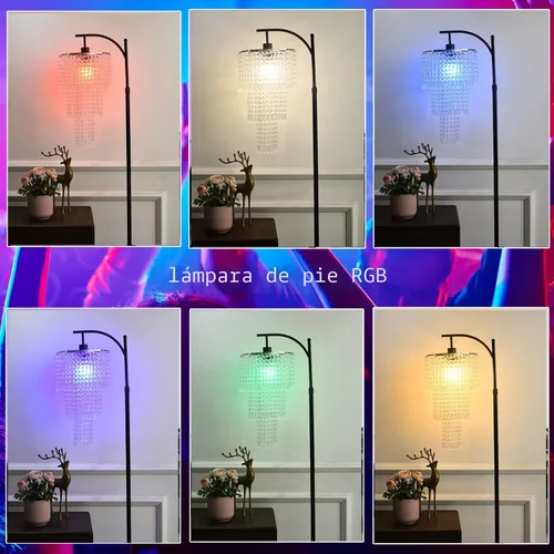 Vista 2 de ZECOXOL Lámpara de pie de arco para sala de estar, lámpara de pie moderna con control remoto, lámparas de pie de cristal regulables, lámpara de pie