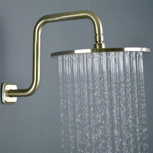 Vista 6 de TRUSTMI Brazo de ducha en forma de S de 13 pulgadas con brida, tubo de acero inoxidable extralarga soporte de cabezal de ducha de repuesto, oro Oro
