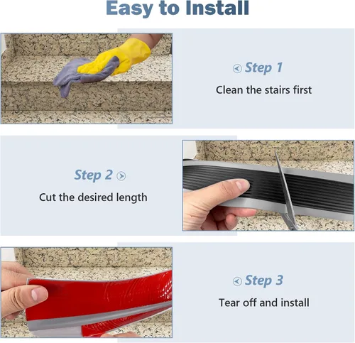 Vista 4 de Borde de goma autoadhesivo para escaleras, protector de borde de escalera de vinilo para exteriores e interiores (4 pies, negro y gris)