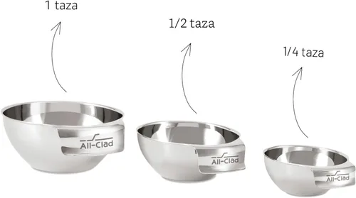 Vista 7 de Juego de tazas medidoras mini de acero inoxidable All-Clad Kitchen Essentials 3 piezas, incluye 1, 1/2 y 1/4 tazas medidoras apilables, accesorios