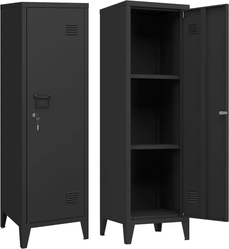 Vista 9 de Armario de almacenamiento de metal de 35.4 pulgadas de alto con 2 estantes y puertas ajustables, armario de almacenamiento de garaje con cerradura