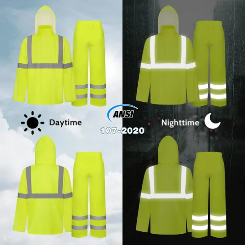 Vista 7 de TCCFCCT Chaqueta de lluvia de alta visibilidad para hombre, impermeable, abrigo de lluvia de alta visibilidad para hombres y mujeres con capucha