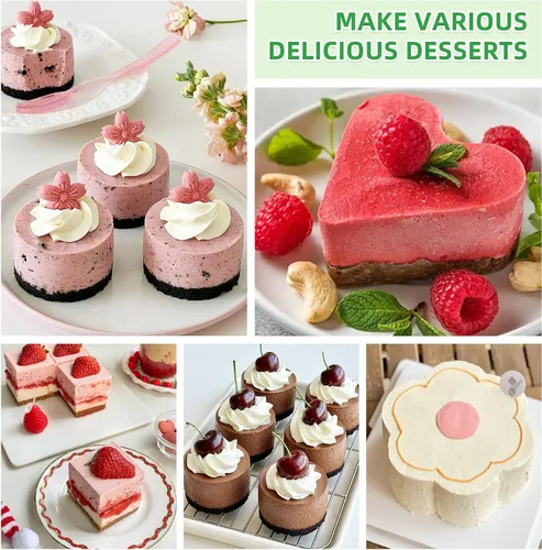Vista 5 de Anillos para tartas de cocina, moldes de mousse de postre de acero inoxidable con empujador para hacer postres (4 piezas)