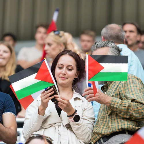 Vista 6 de 200 mini banderas palestinas palestinas de mano pequeñas banderas de Palestina en miniatura en soporte de palestina, bandera ondeadora de mano – 5.5