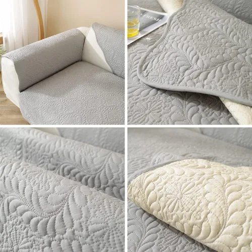 Vista 7 de vctops Funda acolchada de algodón bordado para sofá, color liso, antideslizante, suave, lavable, protector de muebles para perros, niños y mascotas