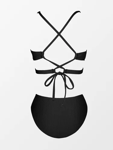 Vista 6 de CUPSHE Conjunto de bikini para mujer, traje de baño de dos piezas, parte superior triangular, tiro medio, entrecruzado en la espalda, tirantes
