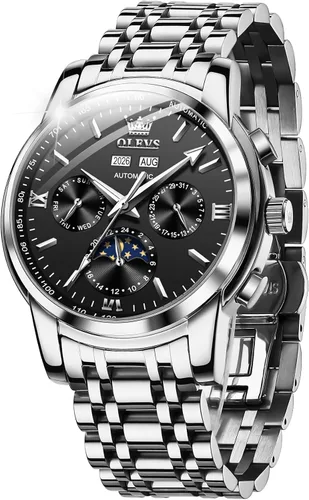 Vista 16 de OLEVS - Relojes automáticos para hombre, diseño mecánico con cuerda automática, reloj de pulsera de lujo de moda, esqueleto, luminoso, impermeable