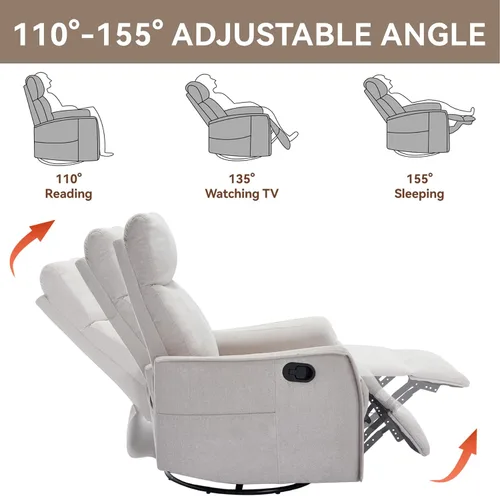 Vista 4 de Silla reclinable con masaje y calor, silla reclinable giratoria con respaldo alto, sillones reclinables manuales Lazy Boy para adultos, silla