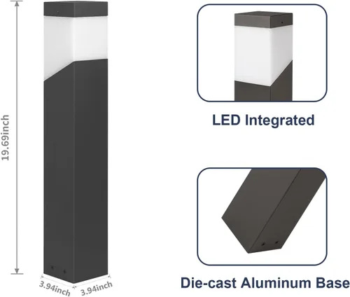 Vista 3 de Luces de camino de paisaje al aire libre, lámpara de bolardo moderna, lámpara de pie de aluminio impermeable con cable con enchufe de bombilla E26