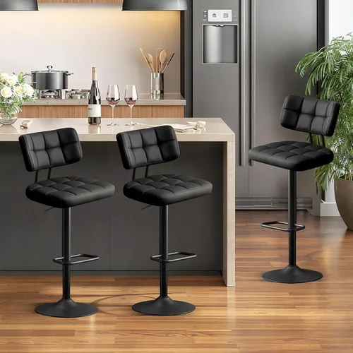 Vista 11 de Furniliving Juego de 2 Taburetes de Bar Modernos de Cuero Sintético, Taburetes Giratorios Tapizados con Respaldo, Sillas de Bar Ajustables de Altura