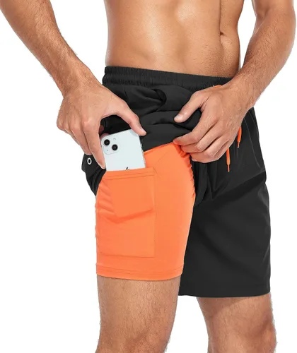 Vista 2 de Zando Traje de baño para hombre de secado rápido con forro de compresión, con bolsillo de 7 pulgadas de entrepierna