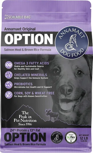 Vista 10 de Annamaet Original Option Formula - Alimento seco para perros, 24% de proteínas (salmón y arroz integral), bolsa de 40 libras