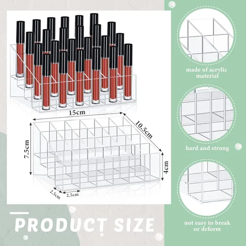 Vista 2 de Macarrie 4 piezas organizador de lápiz labial 24 ranuras acrílico lápiz labial maquillaje caja de almacenamiento para Rollerball Perfume