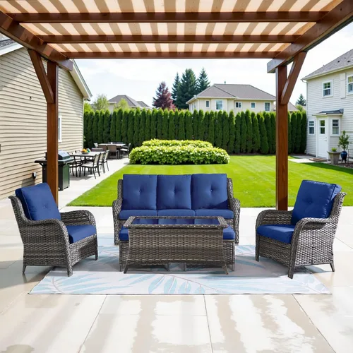 Vista 37 de Belord Mesa auxiliar pequeña para exteriores, mesa de mimbre de vidrio templado, mesa de centro impermeable para patio, mesa auxiliar de ratán