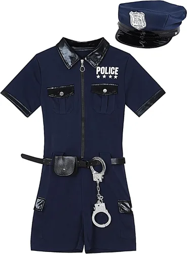 Vista 5 de Disfraz de policía para mujer, disfraz de policía de Halloween, uniforme de cosplay