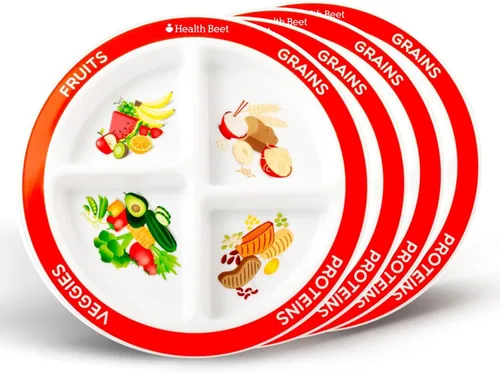 Vista 8 de Plato con porciones divididas para niños MyPlate, con 4 secciones divertidas & balanceadas para quisquillosos, English