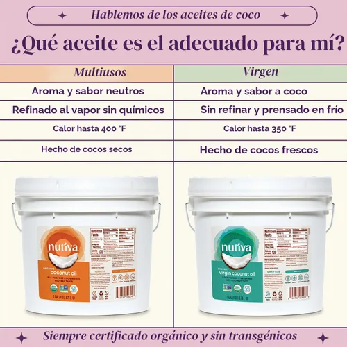 Vista 2 de Nutiva Aceite orgánico refinado al vapor, coco, 128 onzas líquidas