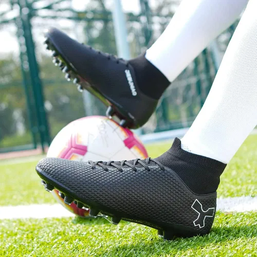 Vista 5 de Botas de fútbol para hombre con tacos de fútbol para hombres y niños grandes, zapatos de punta alta para jóvenes, entrenamiento profesional
