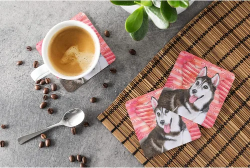 Vista 3 de Caroline 's Treasures bb9799fc Husky siberiano # 2 Love decorativa posavasos, multicolor
