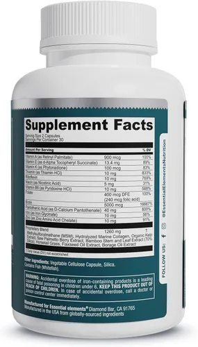 Vista 7 de Essential Elements Hair Hero - Vitaminas para el cabello para hombres - Soporte de amplio espectro con 5000 mcg de biotina - 60 unidades - 30