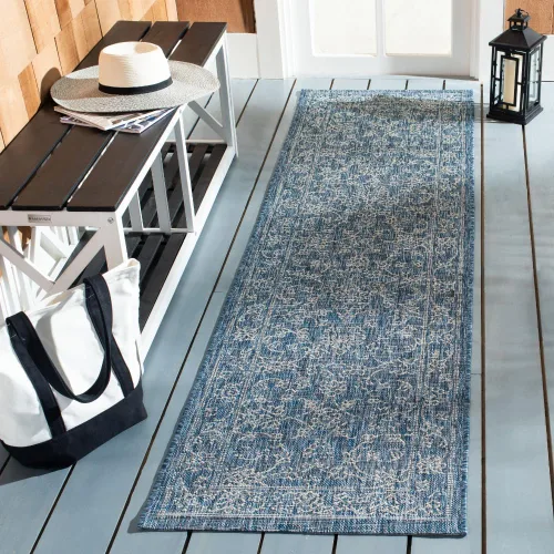 Vista 41 de SAFAVIEH Alfombra lavable al aire libre, colección Courtyard - 2'3" x 5', azul aguamarina y gris, no desprende pelusa y fácil limpieza, ideal