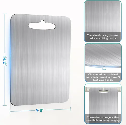 Vista 2 de Tabla de Cortar de Titanio para Cocina, Tabla de Cortar de Titanio 100% Puro de Doble Cara Grado Alimentario Durabilidad Higiene Metal Seguro No