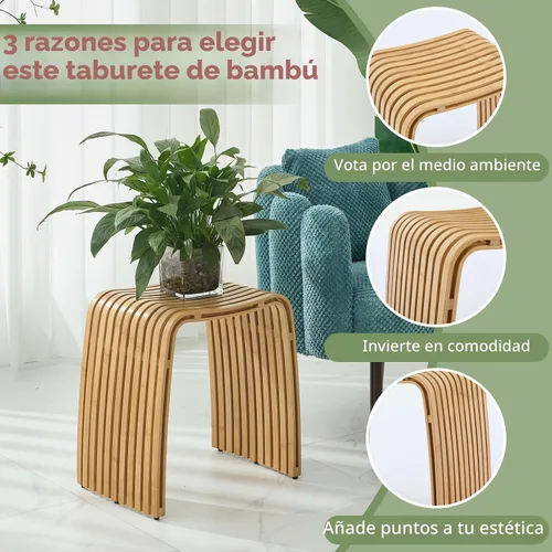 Vista 7 de Taburete de bambú para baño y comedor, banco de bambú, duradero y hermoso diseñado para baño, comedor, sala de estar y dormitorio, Color No.