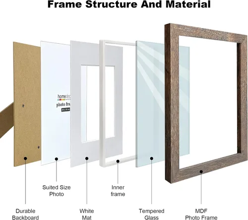 Vista 3 de Marco Shadow Box, juego de 4 portarretratos para pared, marcos de fotos rústicos de madera de granja con vidrio templado para galería de pared