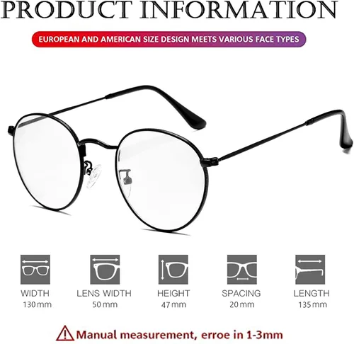 Vista 7 de PORADAY Lentes de bloqueo de luz azul para mujeres y hombres, marco de lentes de metal redondo retro 100% anti-luz azul