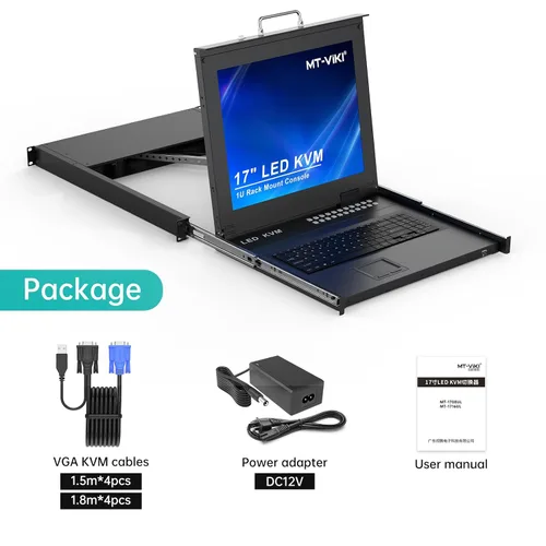 Vista 8 de MT-VIKI Conmutador KVM para rack con monitor LCD de 17 pulgadas, conmutador KVM VGA de 16 puertos con monitor táctil de teclado, apto para rack