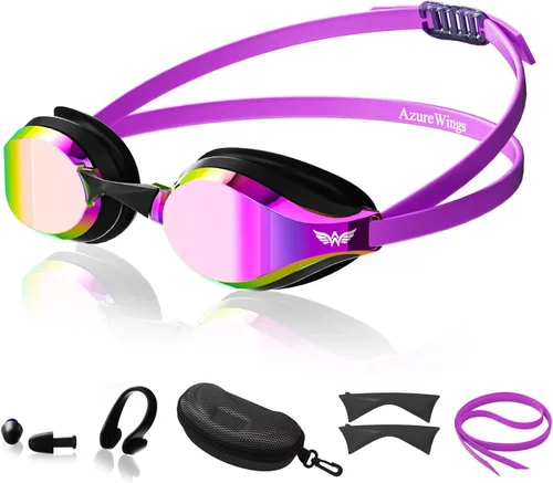 Vista 10 de Swim Goggles for Men Women – No Leak Anti-Fog UV HD Wide Vision, Racing & Swimming Goggles Black-Electroplate