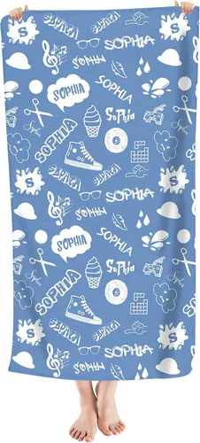 Vista 23 de Toalla de playa personalizada de dinosaurio para niños, bebés, niños y niñas con nombre de 30 x 56 pulgadas, toalla de baño con nombre personalizado