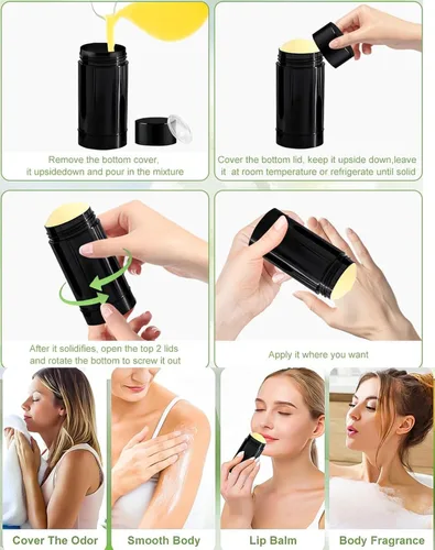 Vista 8 de Paquete de 10 recipientes de desodorante vacíos con barra de llenado de plástico para desodorante, tubo de bálsamo labial, tubos desodorantes